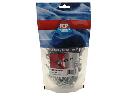 JCP Fixings Metalfix Self-Drilling Screws Light Section DIN 7504K 16mm Washer Bright Zinc Plated - 5.5 x 50mm (Box of 425)