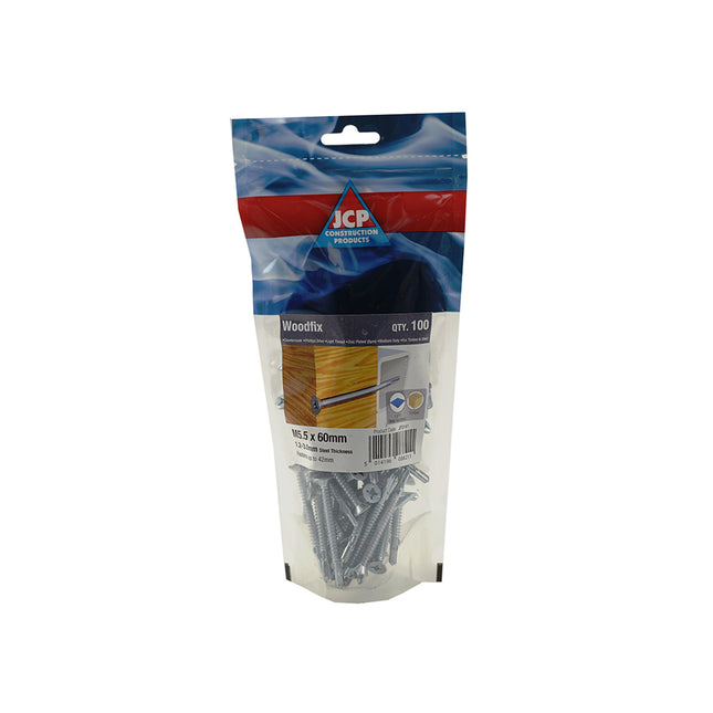 JCP Fixings Woodfix Self-Drilling Screws Light Section DIN 7504P Bright Zinc Plated - 5.5 x 80mm (Box of 500)