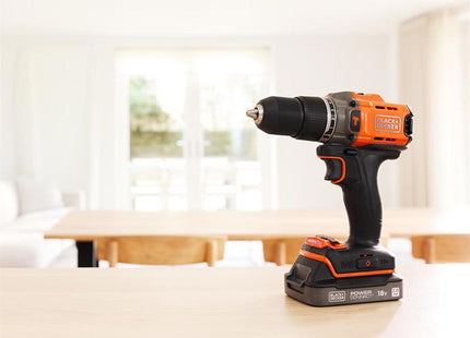 Black & Decker BCD383D1XK Powerconnect Hammer Drill 18V, 2.0Ah Li-Ion - Ideal for Home Use