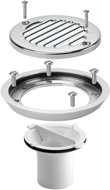 McAlpine FGTR118TOP-50 Conversion Kit to convert any TSG50 or TSG52 Gully to a sheet flooring gully with CP Brass Clamp Ring, Stainless Steel Grated Cover Plate and Dip Tube