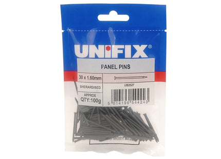 Unifix Sherardised Panel Pins - 30 x 1.60mm (100g Bag) (Box of 5)