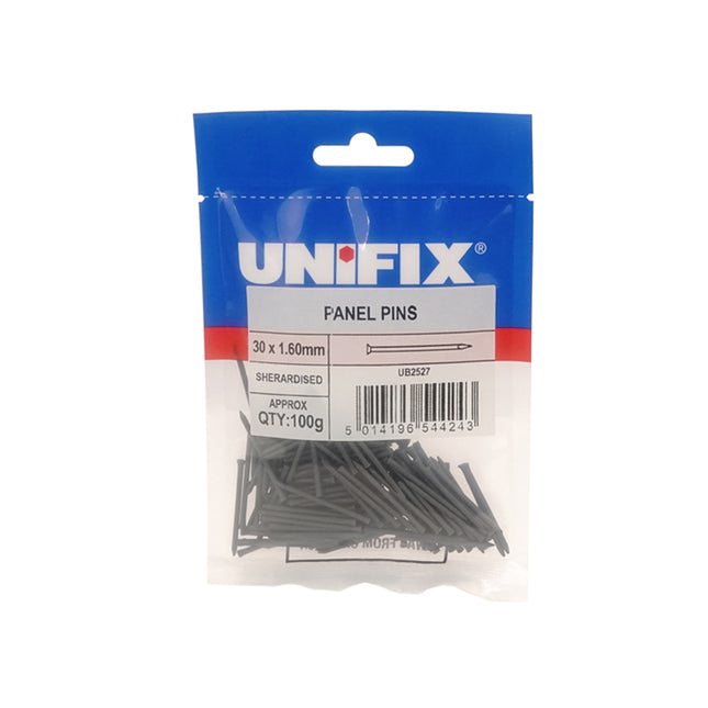 Unifix Sherardised Panel Pins - 30 x 1.60mm (100g Bag) (Box of 5)