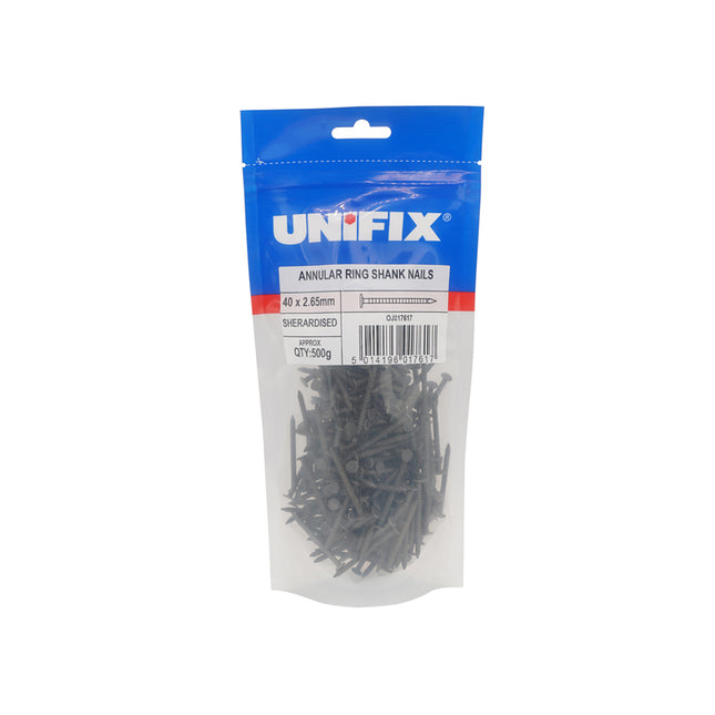 Unifix Sherardised Annular Ring Shank Nails - 50 x 2.65mm (1Kg Bag) (Box of 5)