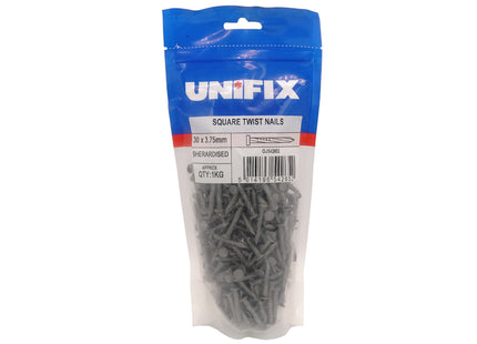 Unifix Sherardised Square Twist Nails CE - 30 x 3.75mm (1Kg Bag) (Box of 5)