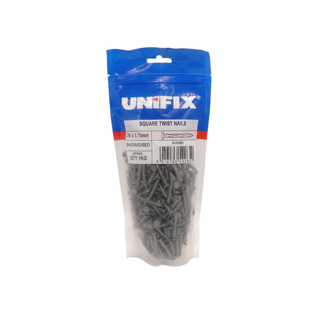 Unifix Sherardised Square Twist Nails CE - 30 x 3.75mm (1Kg Bag) (Box of 5)