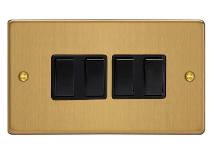 Varilight 4-Gang 10A 1- Or 2-Way Rocker Switch (Twin Plate) Brushed Brass