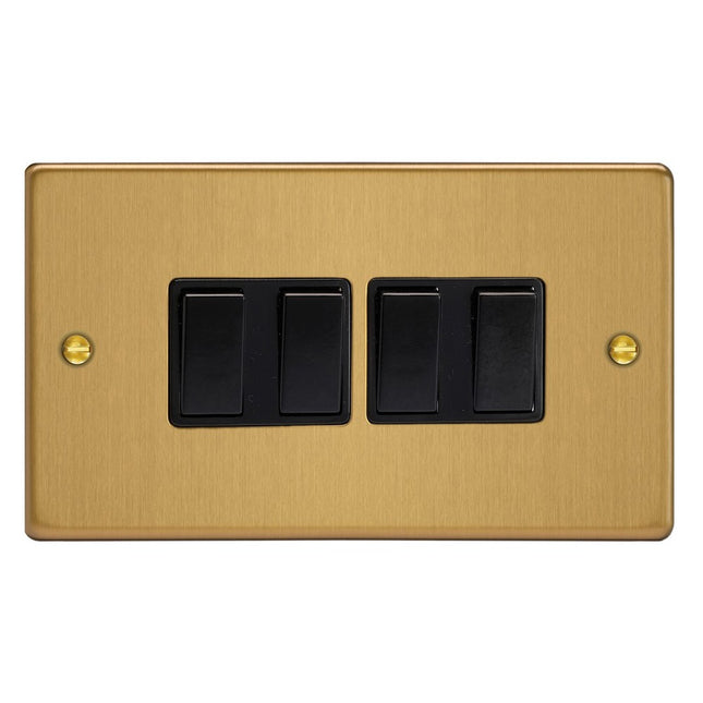 Varilight 4-Gang 10A 1- Or 2-Way Rocker Switch (Twin Plate) Brushed Brass