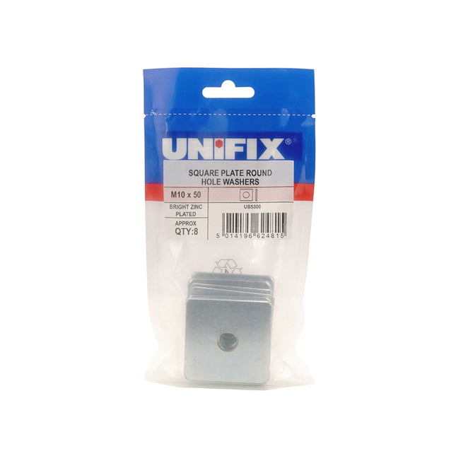Unifix Square Plate Round Hole Washers Bright Zinc Plated - M10 x 50 x 3.0 (Box of 40)