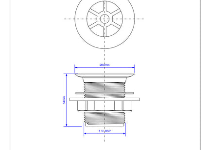 McAlpine WU1S 1¼" Urinal Waste: 60mm Flush Flange x 56mm Tail: Backnut Model