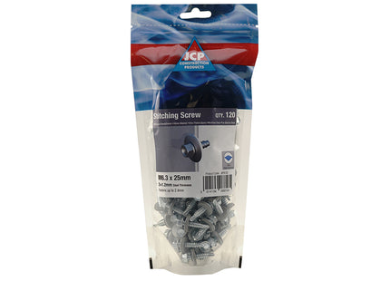 JCP Fixings Metalfix Stitching Screws 16mm Washer DIN 7504K Bright Zinc Plated - 6.3 x 25mm (Box of 600)