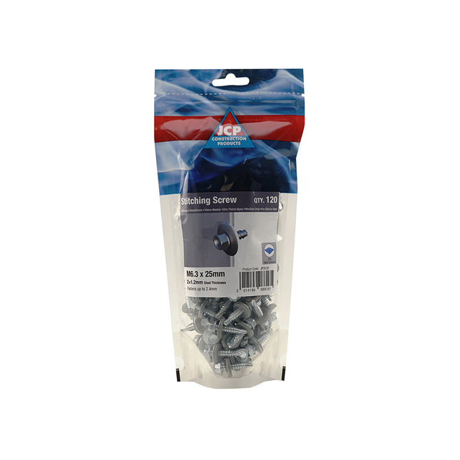 JCP Fixings Metalfix Stitching Screws 16mm Washer DIN 7504K Bright Zinc Plated - 6.3 x 25mm (Box of 600)