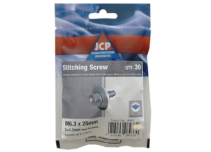 JCP Fixings Metalfix Stitching Screws 16mm Washer DIN 7504K Bright Zinc Plated - 6.3 x 25mm (Box of 150)