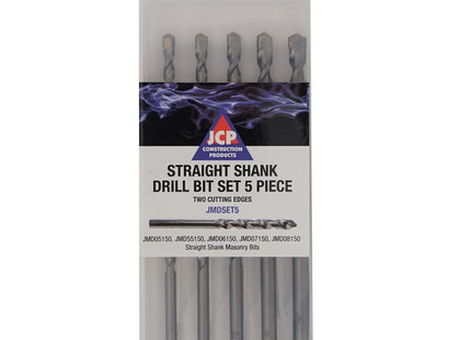 JCP Fixings Masonry Straight Shank Drill Bit Set 5 Piece - 5, 5.5, 6, 7, 8mm - FJJMDSET5