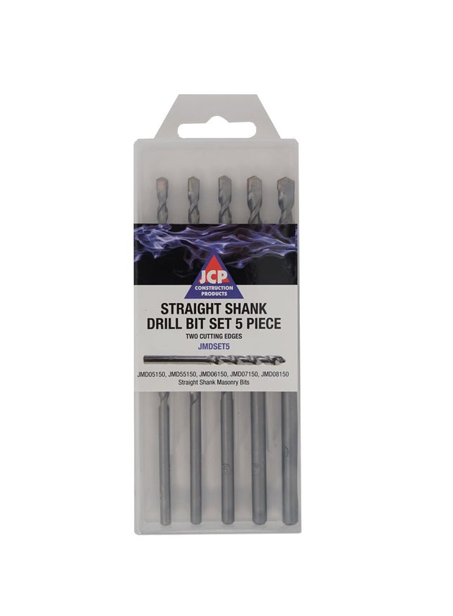 JCP Fixings Masonry Straight Shank Drill Bit Set 5 Piece - 5, 5.5, 6, 7, 8mm - FJJMDSET5