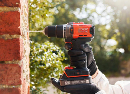 Black & Decker BCD383D1XK Powerconnect Hammer Drill 18V, 2.0Ah Li-Ion - Ideal for Home Use