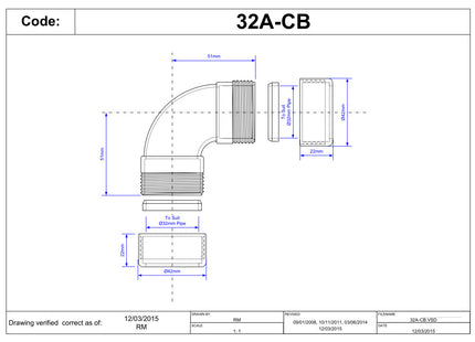 McAlpine 32A-CB Chrome Plated Brass 90° Compression Bend 32mm