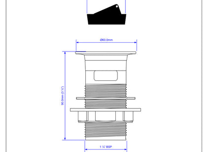 McAlpine BW1 1¼" Chrome Plated Plastic Basin Waste - Backnut Model: 60mm Flange x 3½" Tail with Plug