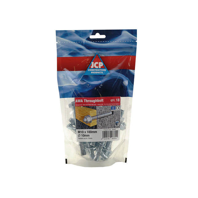 JCP Fixings Throughbolts Bright Zinc Plated - M10 x 100 (Box of 90)