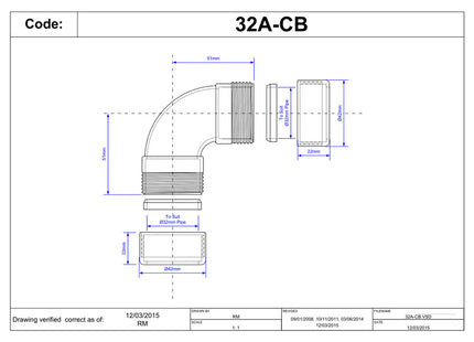 McAlpine 32A-CB Chrome Plated Brass 90° Compression Bend 32mm