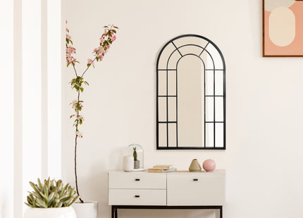 Albury Arched Black Industrial Window Panelled Mirror 90 x 60cm