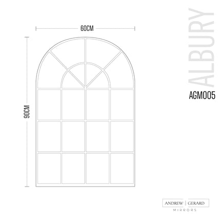 Albury Arched Black Industrial Window Panelled Mirror 90 x 60cm