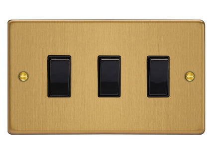 Varilight 3-Gang 10A 1- Or 2-Way Rocker Switch (Twin Plate) Brushed Brass