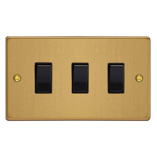 Varilight 3-Gang 10A 1- Or 2-Way Rocker Switch (Twin Plate) Brushed Brass