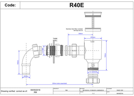 McAlpine R40E 1¼" Complete Screened Tank Overflow Connector - Extended