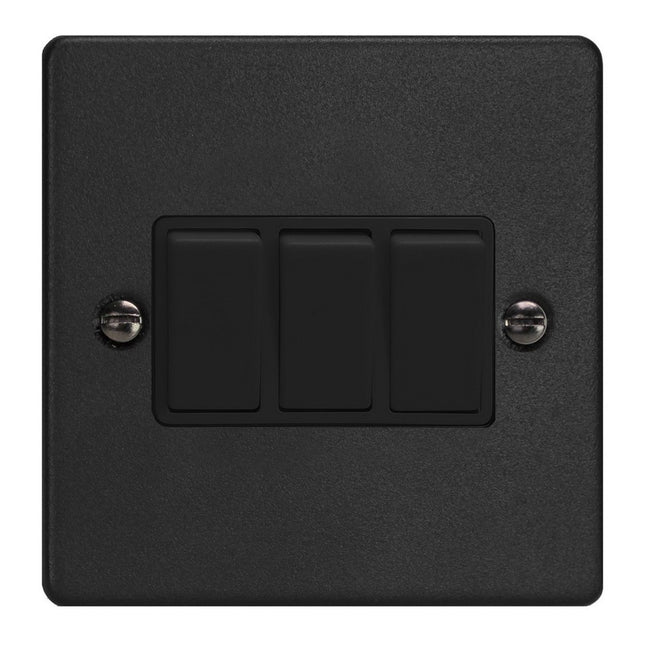 Varilight 3-Gang 10A 1- Or 2-Way Rocker Switch Matt Black