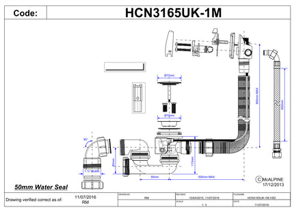 McAlpine HCN3165UK-1M Chrome Plated Brass Bath Filler and Overflow