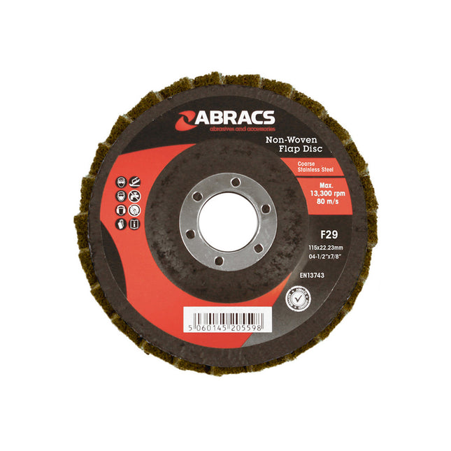 Abracs Polirico Non Woven Flap Disc - Brown (Coarse) - 115mm (Box of 10)