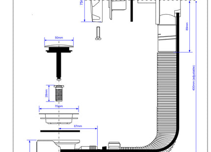 McAlpine PUB-CPB 1½" x 70mm Pop-Up Bath Waste and Overflow