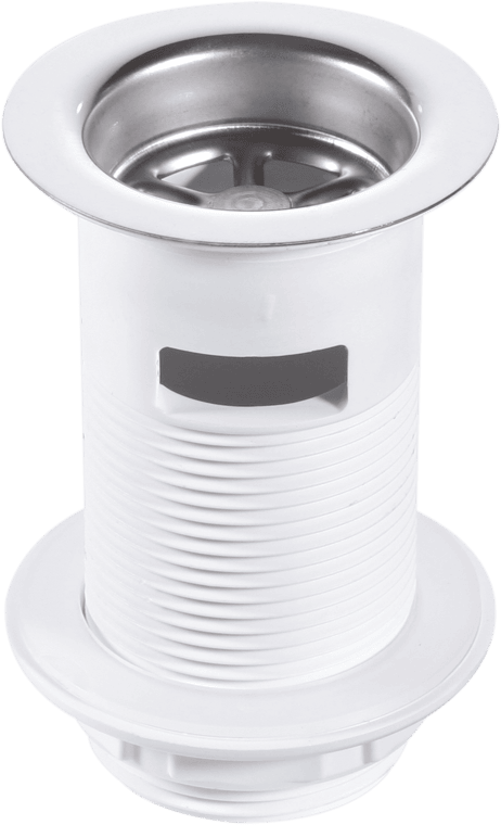 McAlpine BSW2 1¼" White Plastic Basin Waste - Backnut Model: 60mm Stainless Steel Flange x 3½" Tail with Black PVC Plug