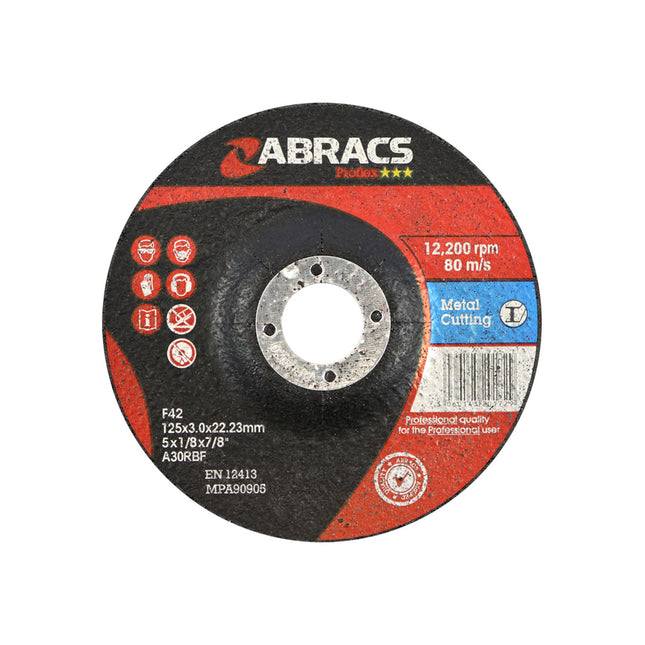 Abracs Proflex Depressed Centre Metal Cutting Disc - 125 x 3 x 22mm (Box of 25)