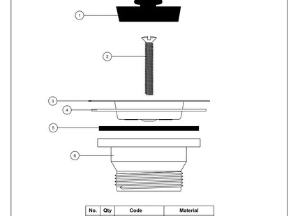 McAlpine BSW6PR Centre Pin Sink Waste: 85mm Stainless Steel Flange with Black PVC Handle Plug