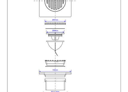 McAlpine Stainless Steel 150mm Shower Grid Tile Unit with Non-Return Valve      FGT150-SV-110