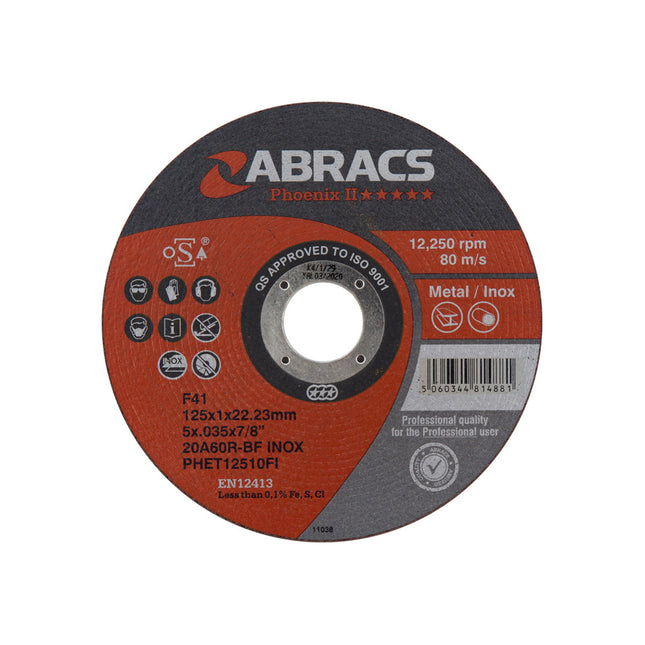 Abracs Phoenix Long Life Extra Thin Cutting Disc Inox - 125 x 1.0 x 22mm (Box of 50)