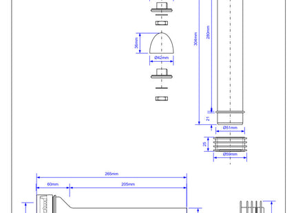 McAlpine FPKIT-3 WC Frame Connector Kit comprising WC Connector with 90mm plain end, 110mm outlet seal, flush pipe with finned seal connector and fixing bolts and caps.