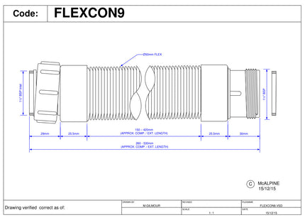 McAlpine FLEXCON9 1½" Flexible Fitting - BSP Coupling Nut x Male Thread