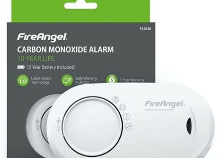 FireAngel FA3820 10 Year Sealed Battery Alarm Carbon Monoxide, Clear