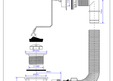 McAlpine FBW2R-C Bath Combined Waste and Overflow with removable grid