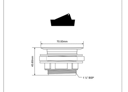 McAlpine BW5 1½" Backnut Bath Waste: 70mm Chrome Plated Plastic Flange x 1½" Tail: Unslotted: Plug