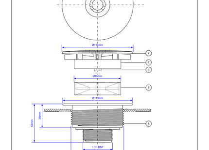 McAlpine SWHF3-WH High Flow Shower Waste: 110mm Chrome Plated Plastic Flange x 56mm Tail: Top Access: Backnut Model