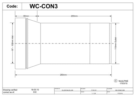 McAlpine WC-CON3 Straight Adjustable Length Rigid WC Connector