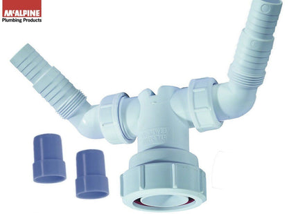 McAlpine V33WM Twin Connector for plumbing two domestic appliance discharge hoses into Standpipe Trap (Dishwasher & Washing Machine)
