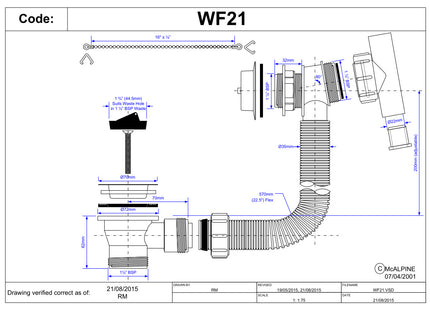 McAlpine WF21 Wasteflow with 1½" Waste Outlet Fitting, Plug, Chain and 2 Way Connector