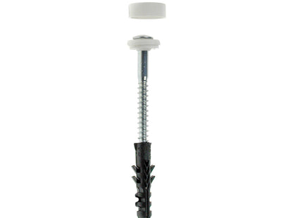 JCP Fixings Sanitary W.C Fixing Set White - 6 x 70mm Screw - 8 x 40mm Plug (Box of 50)
