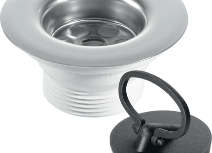 McAlpine BSW6PR Centre Pin Sink Waste: 85mm Stainless Steel Flange with Black PVC Handle Plug