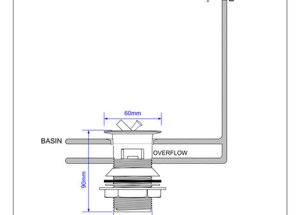 McAlpine BW60SPH-CB 1¼" Chrome Plated Brass Basin Waste - Backnut Model: 60mm Flange x 3½" Tail with Swivel Handle Plug