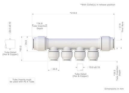 John Guest Speedfit 22mm x 15mm 4 Port Manifold PEM522215W